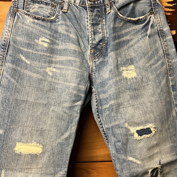 American Eagle Jeans Mens 29/30 Bootcut Blue Distressed Medium Wash Logo Patch - Picture 5 of 12